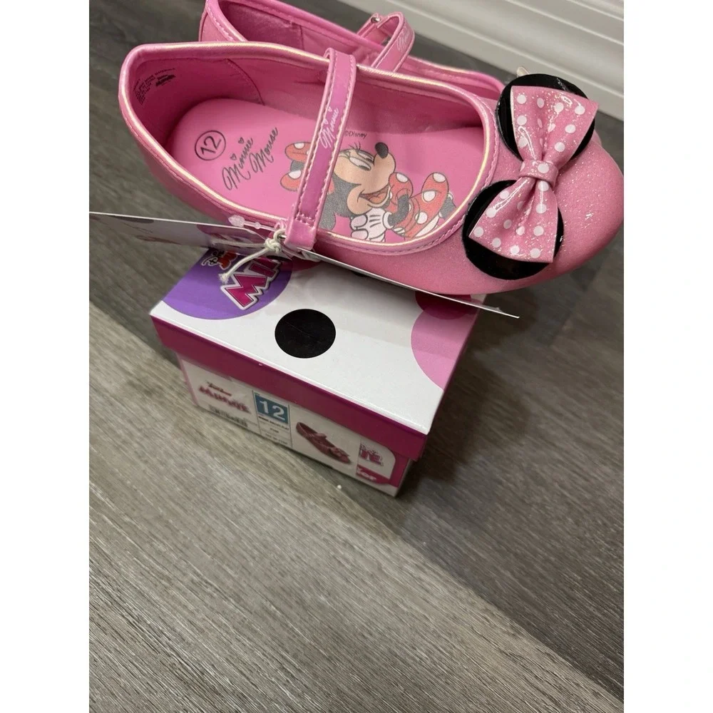 Disney Minnie Mouse Toddler Girls Pink Glitter Mary Jane Ballet Flats Sz 12 NWT